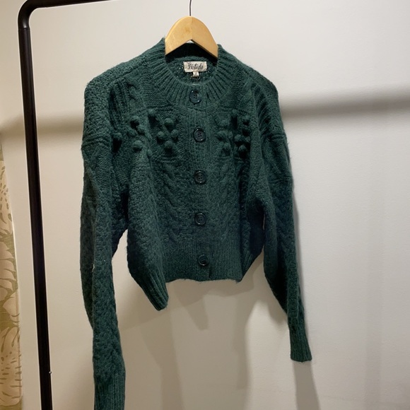 Green Fuzzy Pom Pom Cardigan - New - Picture 6 of 6